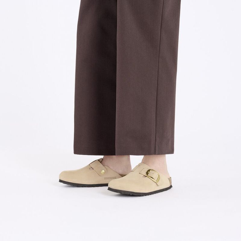 Birkenstock Boston Big Buckle Nubuck Leather Sandal - Sandcastle (Narrow)