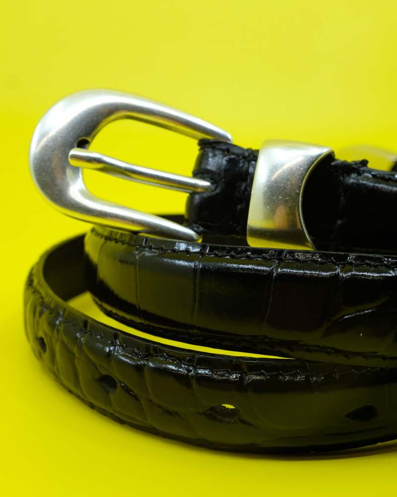 Our Legacy Croc Bull Hide 2cm Leather Belt - Black Licorice