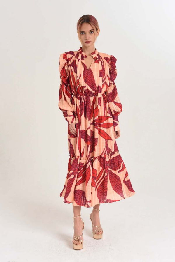 Ciebon Floral Midi Dress - Red Multi