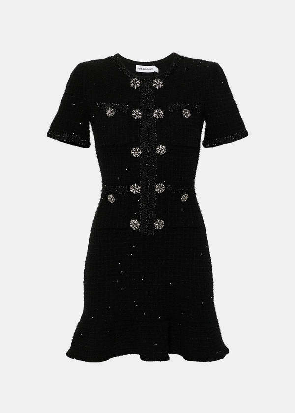 Self-Portrait Buttoned Knit Mini Dress - Black | Garmentory Self-Portrait Buttoned Knit Mini Dress - Black | Garmentory