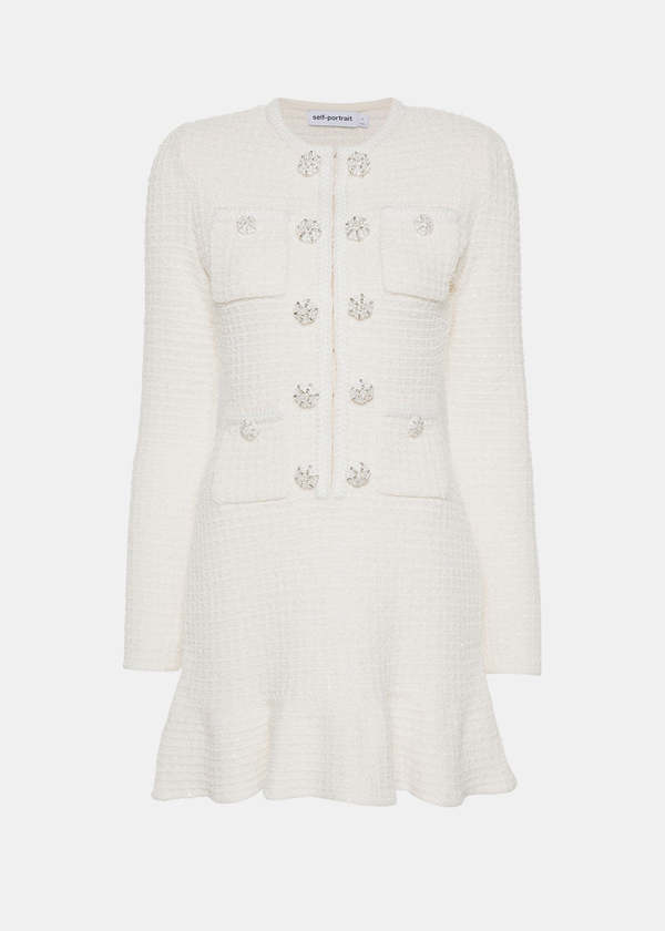 Self-Portrait Buttoned Knit Mini Dress - Cream | Garmentory Self-Portrait Buttoned Knit Mini Dress - Cream | Garmentory