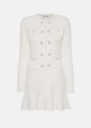 Self-Portrait Buttoned Knit Mini Dress - Cream Self-Portrait Buttoned Knit Mini Dress - Cream