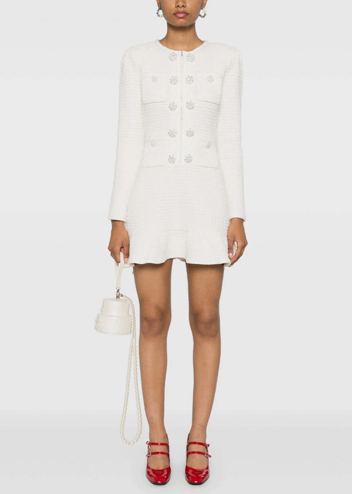 self portrait cream buttoned knit mini dress Self-Portrait Cream Buttoned Knit Mini Dress