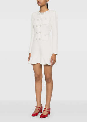 Self-Portrait Buttoned Knit Mini Dress - Cream | Garmentory Self-Portrait Buttoned Knit Mini Dress - Cream | Garmentory