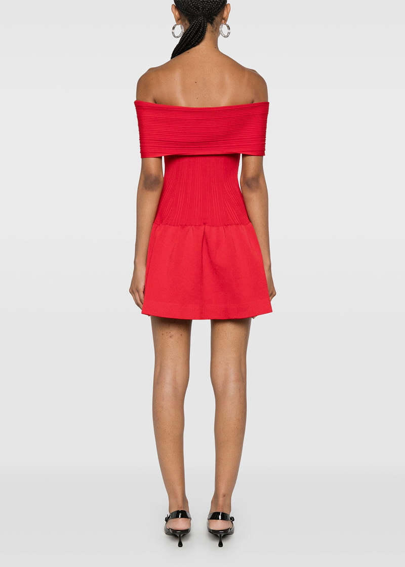 Self-Portrait Knit Bow Mini Dress - Red | Garmentory