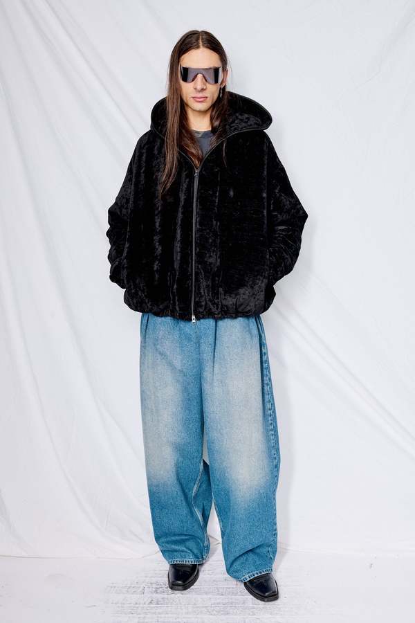 Gabriela Coll Garments Cotton Velvet Puffer Hooded Jacket - Black