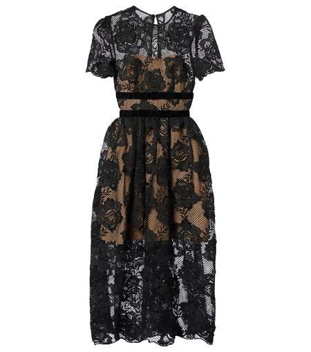 Self-Portrait Lace Bustier Midi Dress - Black | Garmentory
