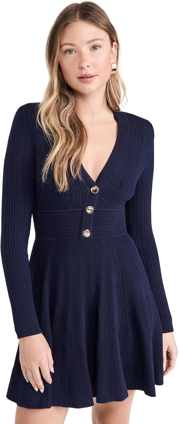 Self-Portrait Pointelle Knit Dress - Navy | Garmentory
