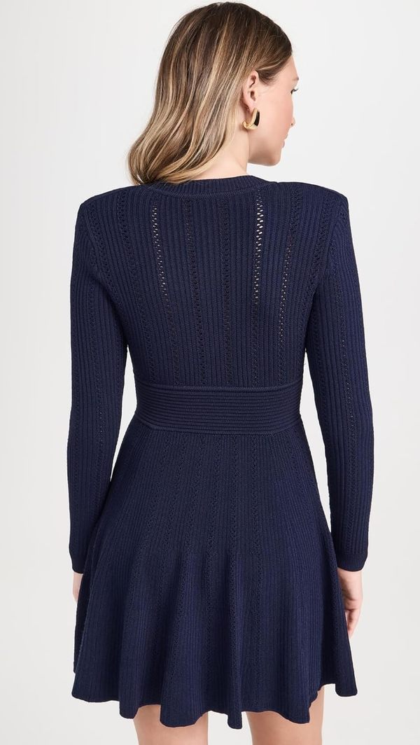 Self-Portrait Pointelle Knit Dress - Navy | Garmentory Self-Portrait Pointelle Knit Dress - Navy | Garmentory