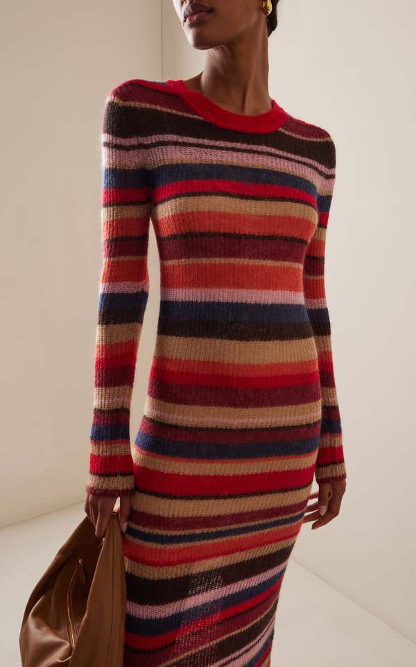 staud brown striped dress Staud - CLARETTA DRESS | TAN BLACK