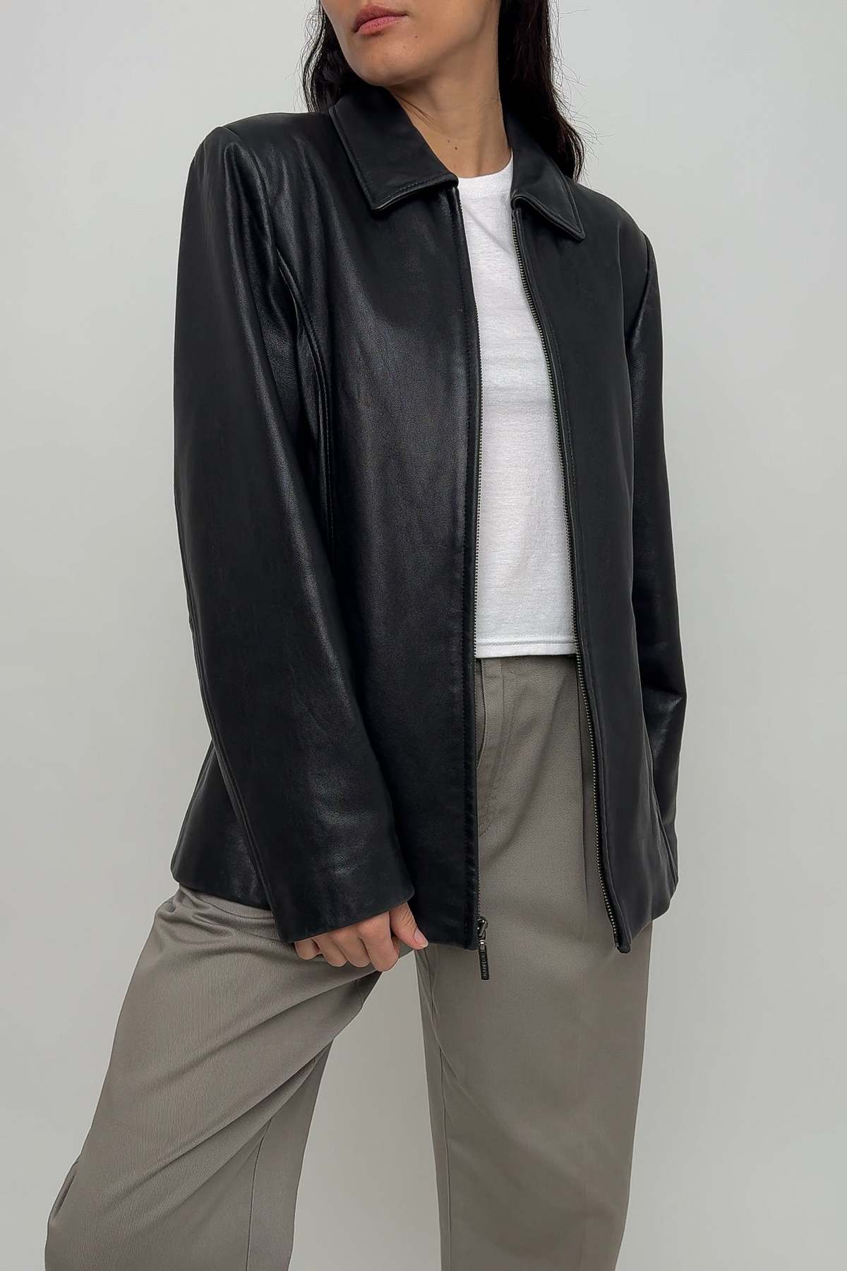 Vintage 90s Leather Zip Up Jacket - Noir | Garmentory