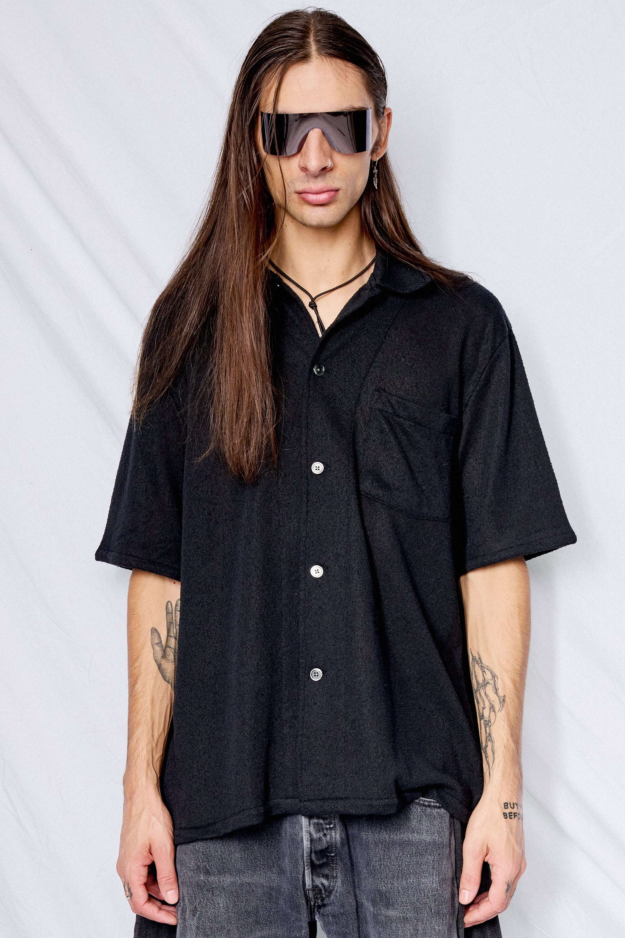トップス OUR LEGACY BOX SHIRT SHORT SLEEVE Our Legacy - Box Shirt Shortsleeve Black Boucle