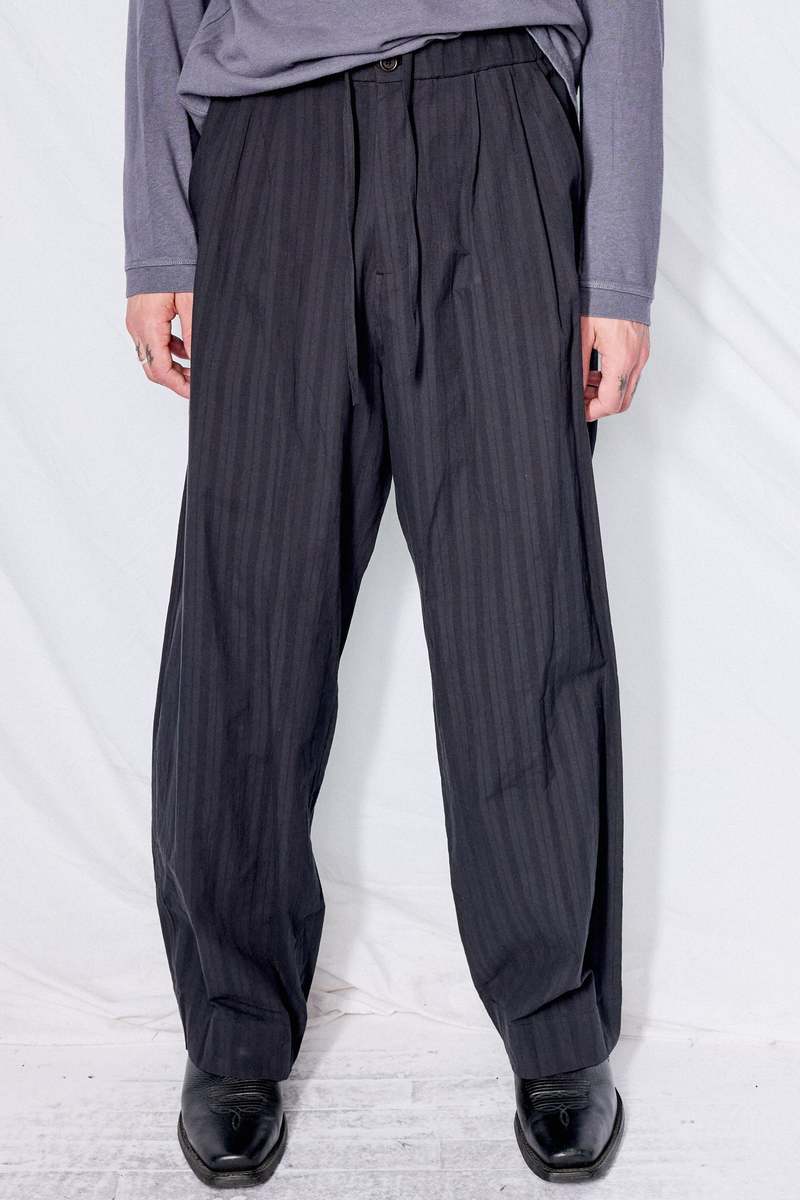 AMOMENTO Stripe Drawstring Pants - Black | Garmentory