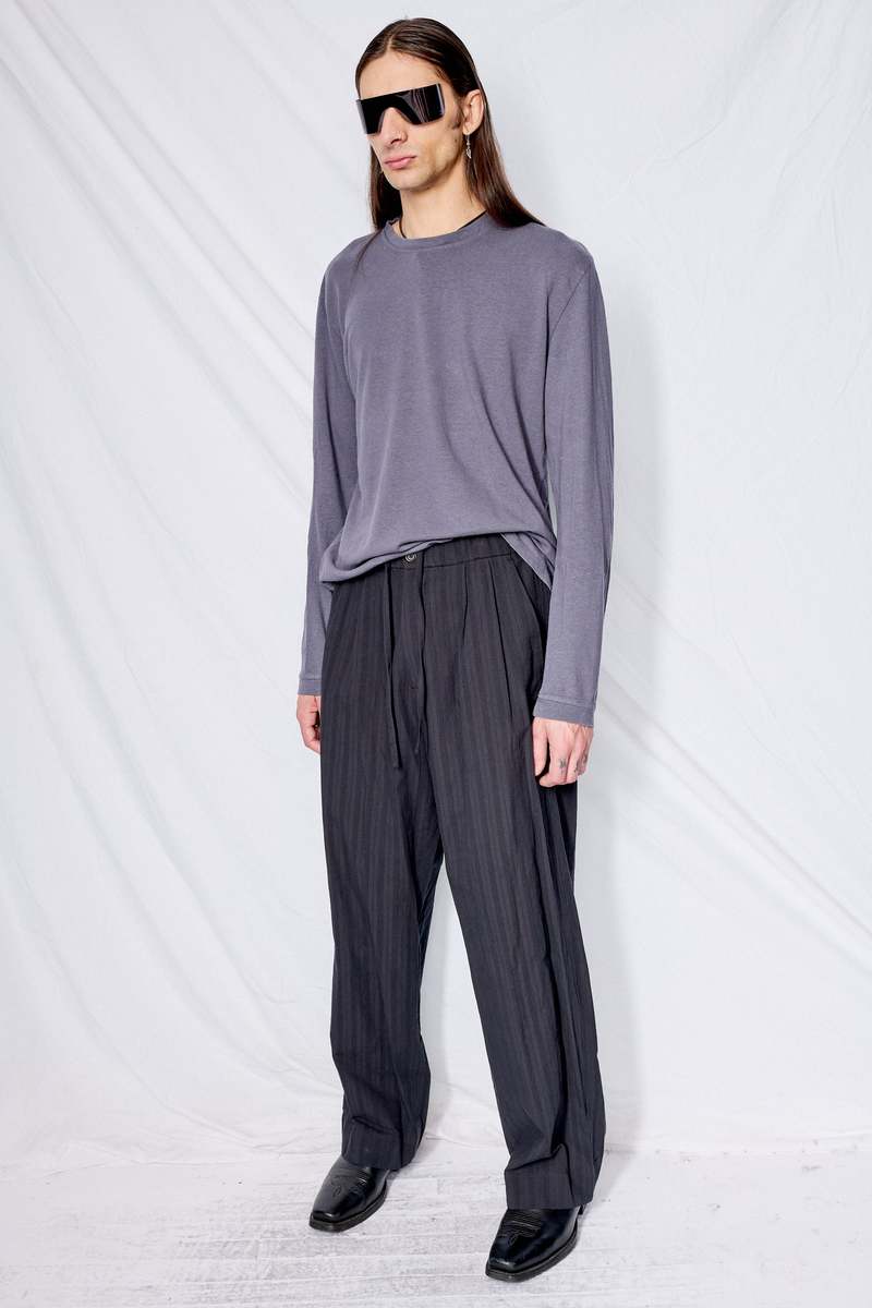【AMOMENTO】24fw STRIPE DRAWSTRING PAJAMA PANTS AMOMENTO Stripe Drawstring Pants - Black | Garmentory