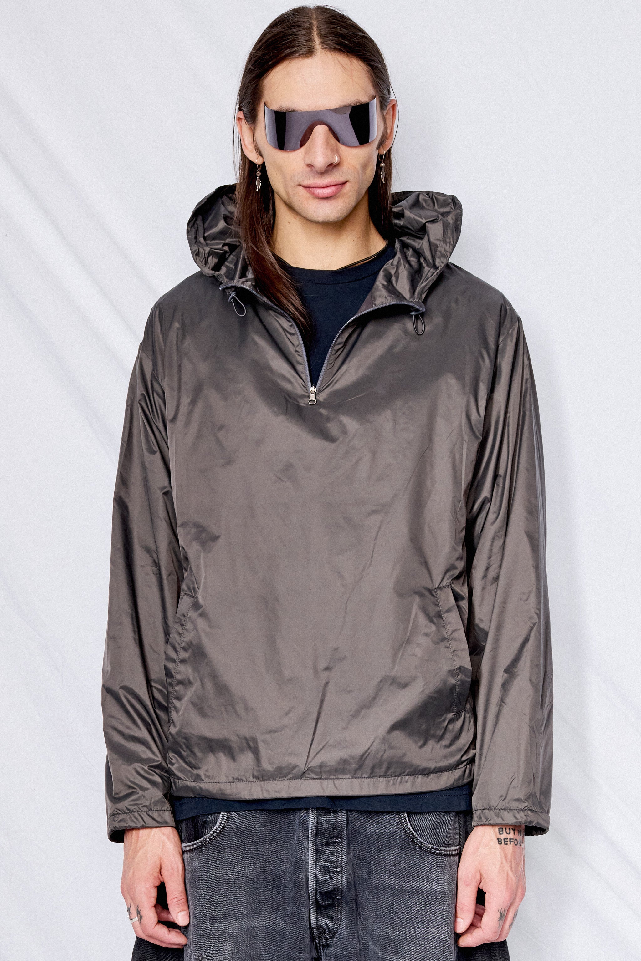 AMOMENTO Glossy Nylon Half Zip-Up Jumper - Charcoal | Garmentory