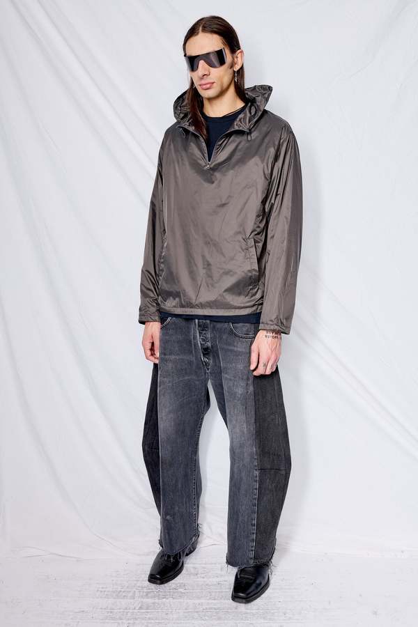 AMOMENTO Glossy Nylon Half Zip-Up Jumper - Charcoal | Garmentory