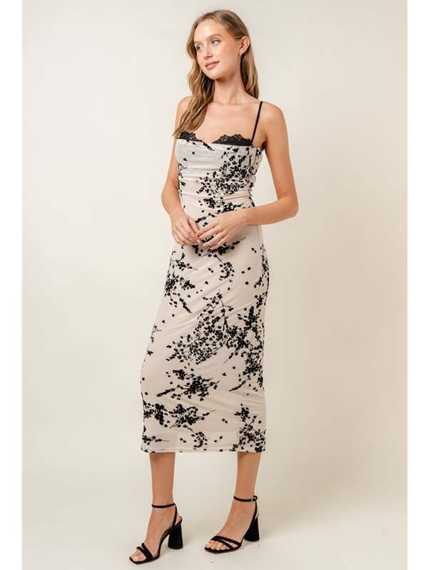 Fore Collection Cara Mesh Velvet Dress - Black/Cream | Garmentory