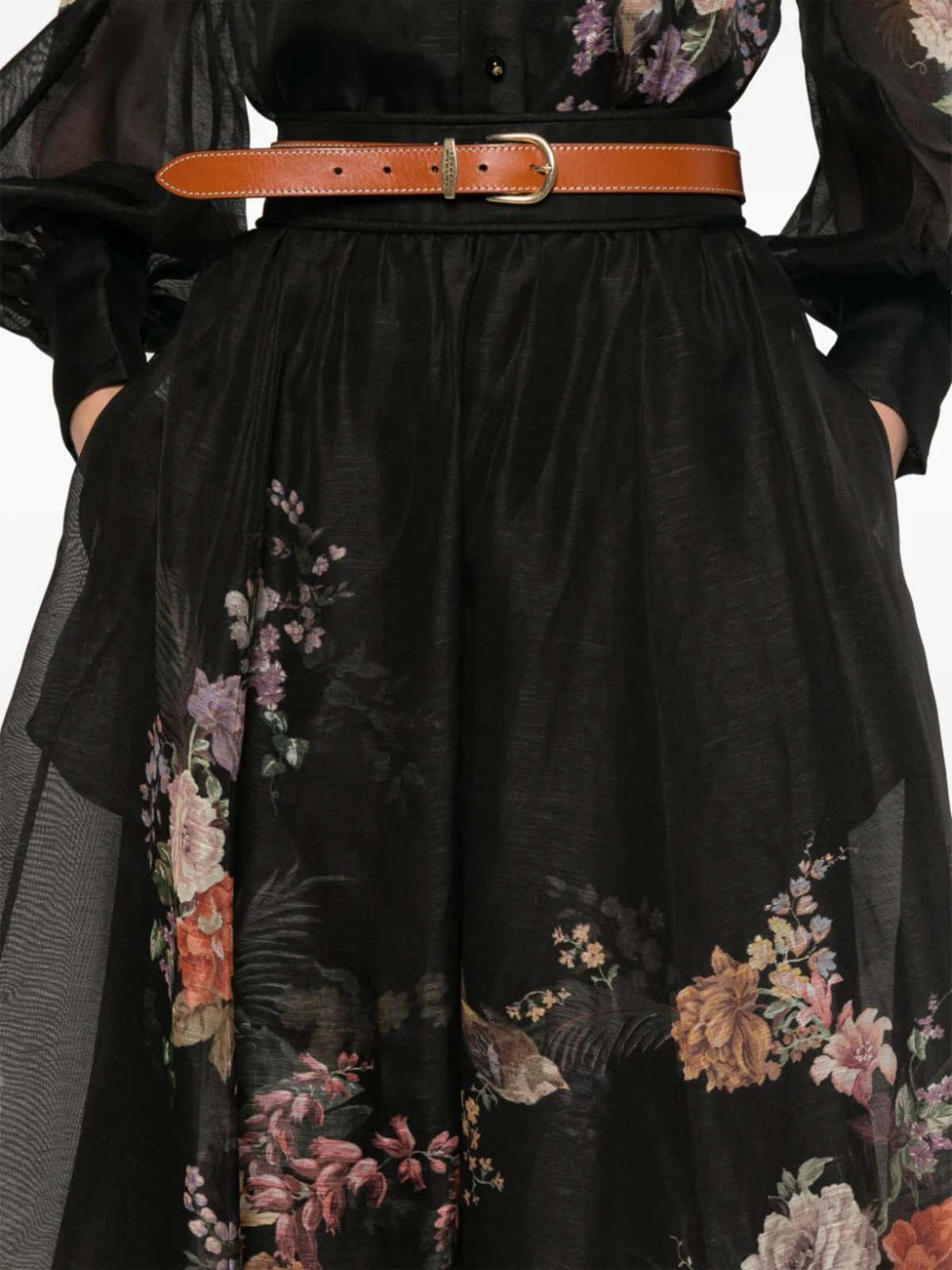 Zimmermann Pavilion Gathered Midi Skirt - Black Multi Floral