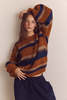 Amente Baby Alpaca Wool Blend Crew Neck Sweater - Amber/Blue - Thumbnail 1