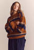 Amente Baby Alpaca Wool Blend Crew Neck Sweater - Amber/Blue - Thumbnail 2