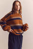 Amente Baby Alpaca Wool Blend Crew Neck Sweater - Amber/Blue - Thumbnail 4