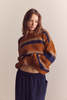 Amente Baby Alpaca Wool Blend Crew Neck Sweater - Amber/Blue - Thumbnail 6