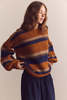 Amente Baby Alpaca Wool Blend Crew Neck Sweater - Amber/Blue - Thumbnail 8