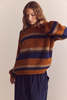 Amente Baby Alpaca Wool Blend Crew Neck Sweater - Amber/Blue - Thumbnail 9