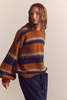 Amente Baby Alpaca Wool Blend Crew Neck Sweater - Amber/Blue - Thumbnail 10