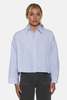 The Tile Club Gansett Poplin Crop Shirt - Micro Stripe White/Blue - Thumbnail 1
