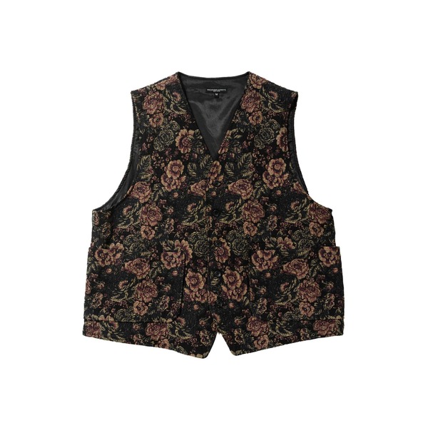 トップス Engineered Garments Odd Vest Brown Black Engineered Garments CP Floral Jacquard ODD Vest - Black/Gold