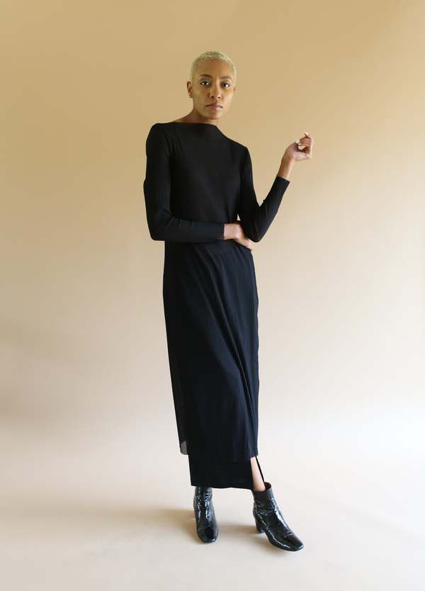 Ali Golden Pleated Mesh Dress | Garmentory