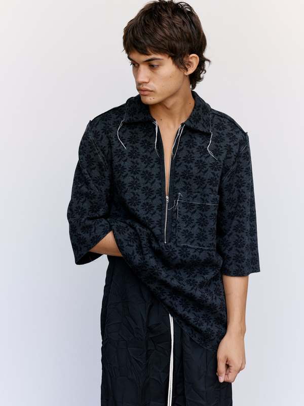 Camiel Fortgens Floral Jacquard Big Polo - Black