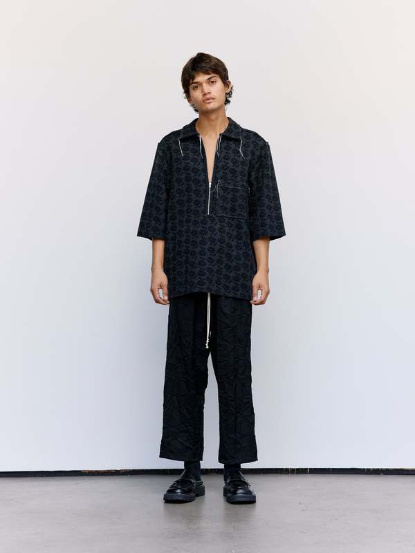 Camiel Fortgens Floral Jacquard Big Polo - Black | Garmentory