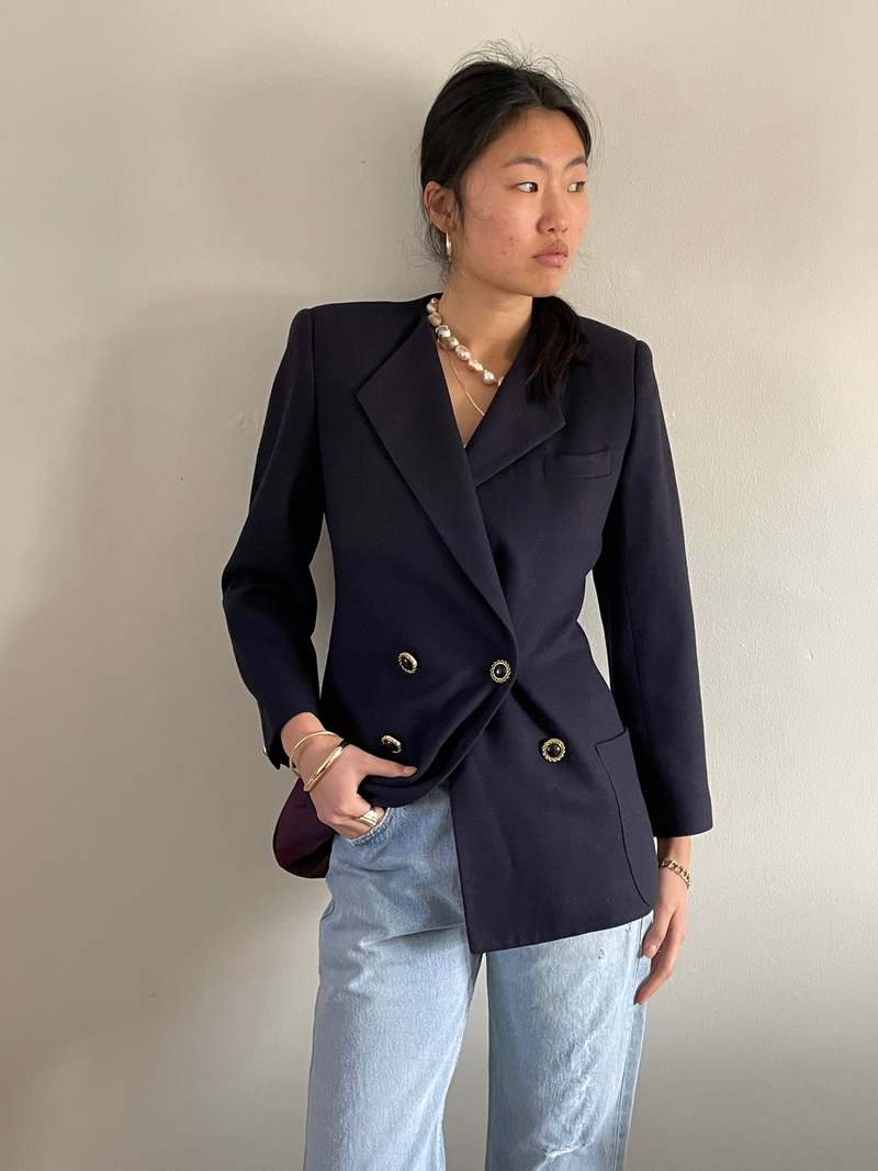 ReCAP Vintage Studio double breasted cropped navy blue wool 90s