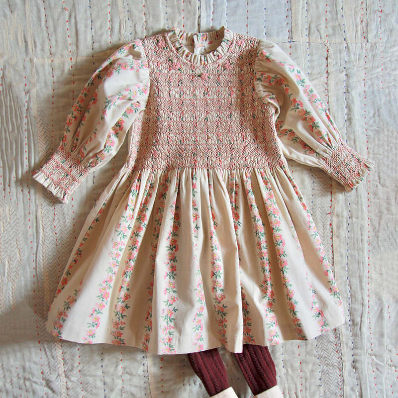 Kids Bonjour Handsmock Dress - Farandole Stripes Flowers