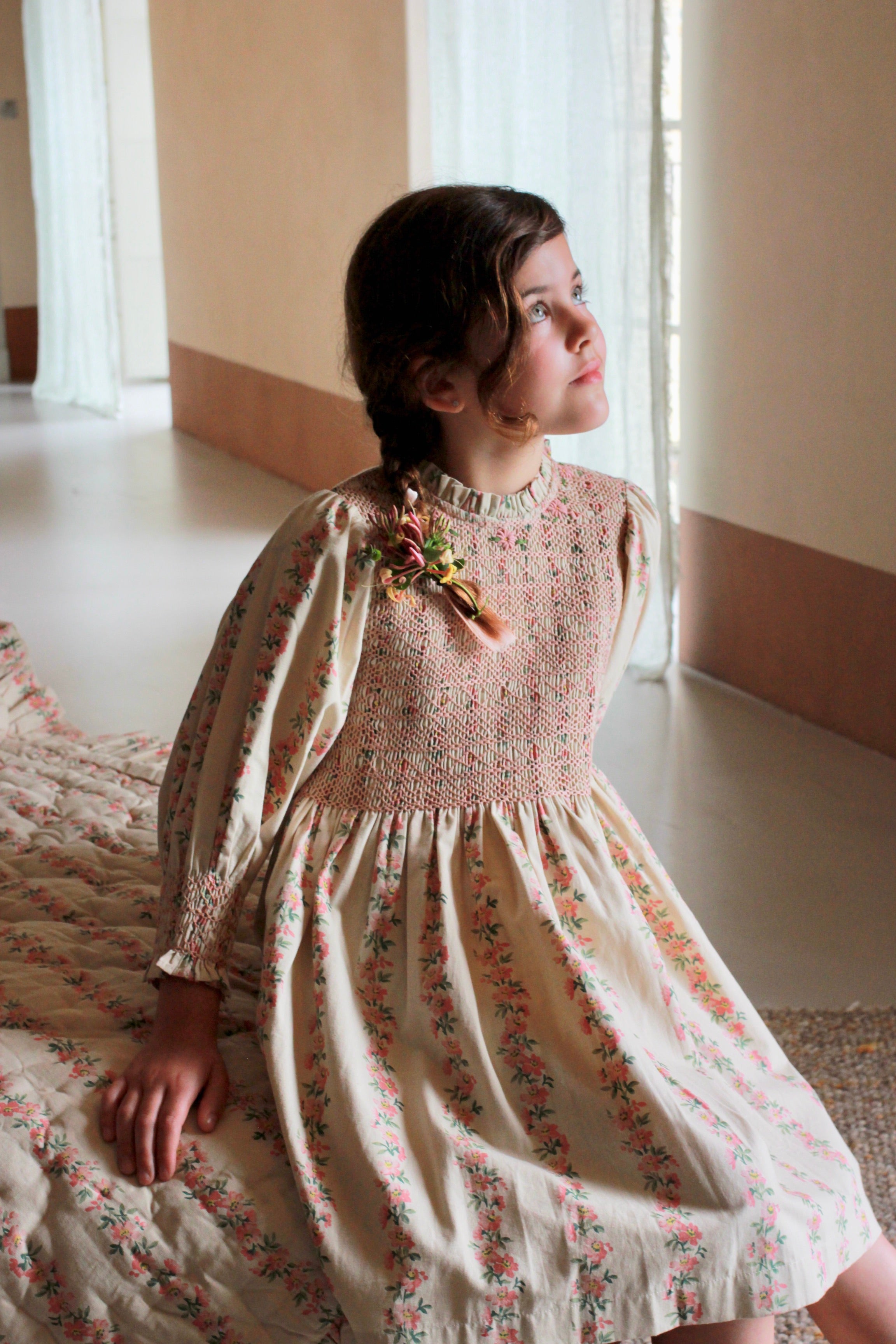 Kids Bonjour Handsmock Dress - Farandole Stripes Flowers
