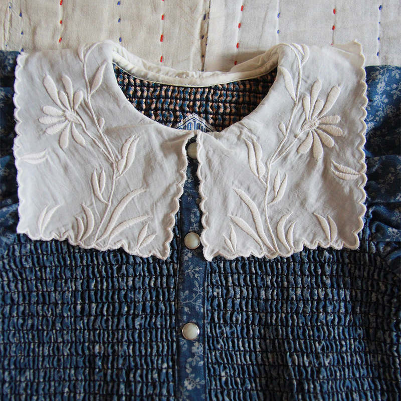 Bonjour diary☆Blue denim tunic Bonjour Diary Tunique with emb collar & Hairclip, Rosa Bloom