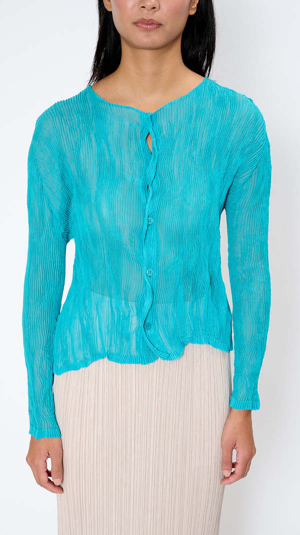 イッセイミヤケ　シフォンツイストカーディガン　サイズ2 美品　ロイヤルブルー Issey Miyake Chiffon Twist 2 Cardigan - Twilight Blue | Garmentory