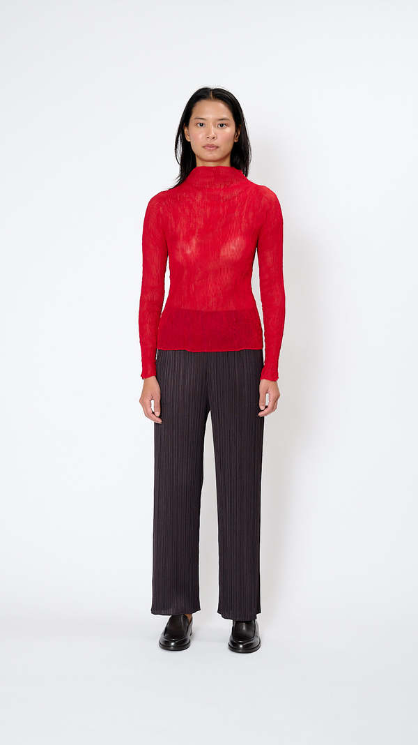 Issey Miyake Chiffon Twist 2 High Neck Top - Nadeshiko Red