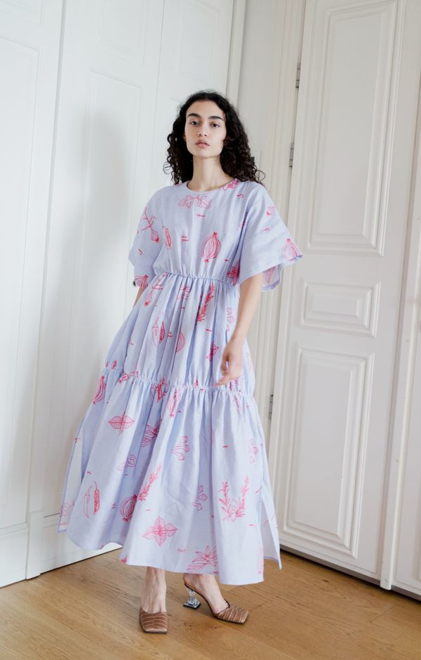 dress blue charlie Charlie Pleated Floral Midi Dress by Clea main image 1