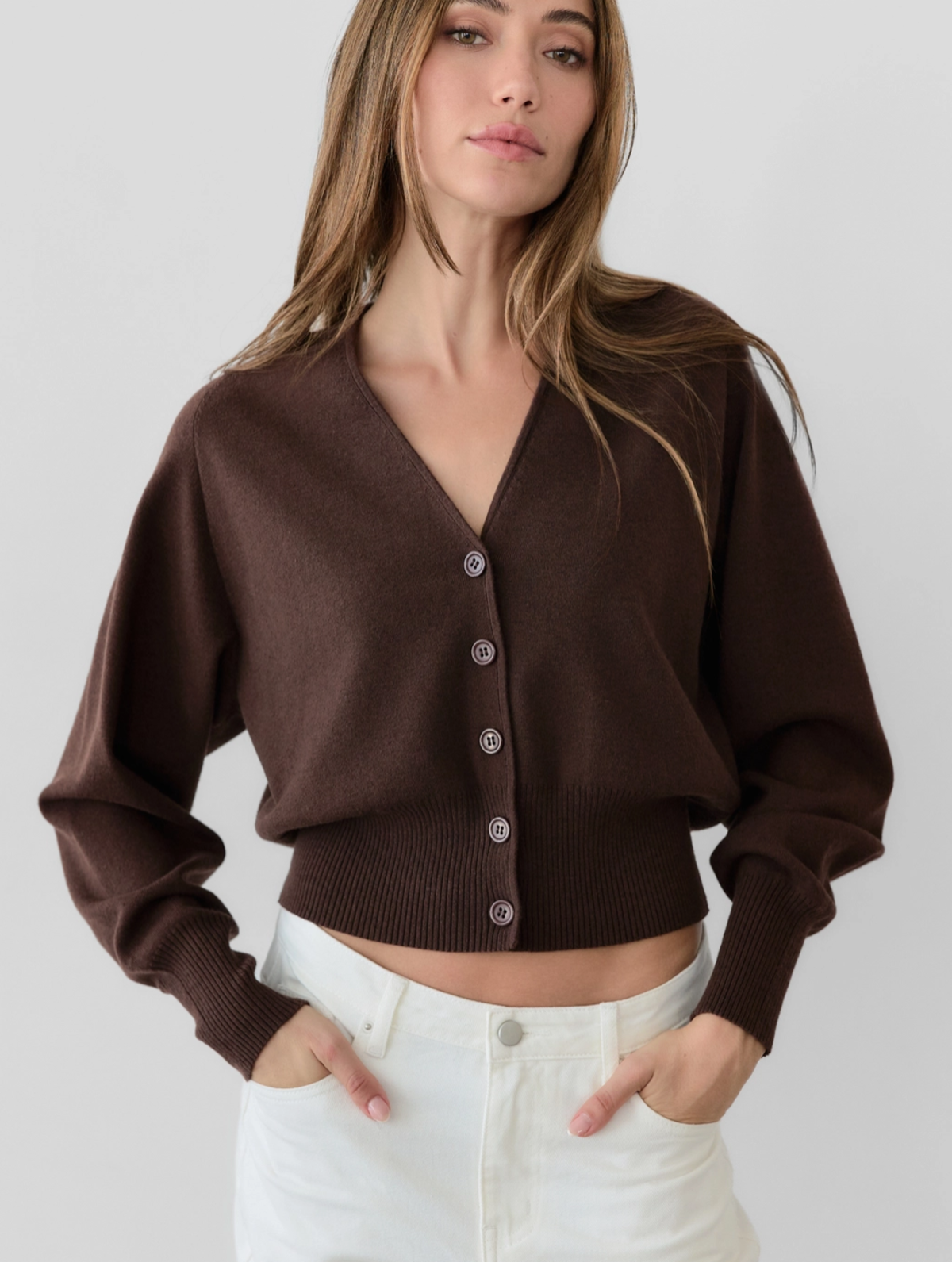 Mod Ref Deep Umber Brown V Neck Cardigan - brown | Garmentory