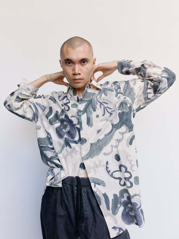 Casey Casey Cotton Big Raccourcie Shirt - Grey Blotch Print