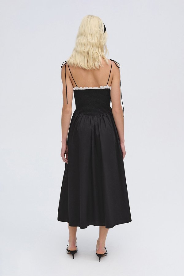 black feather dress midi Black Feathered Trim Midaxi Dress – Needs No Label