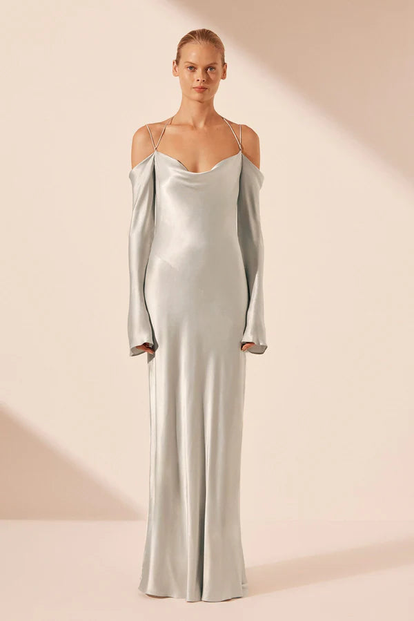 Shona Joy La Lune Off Shoulder Tie Maxi Dress - Silver | Garmentory