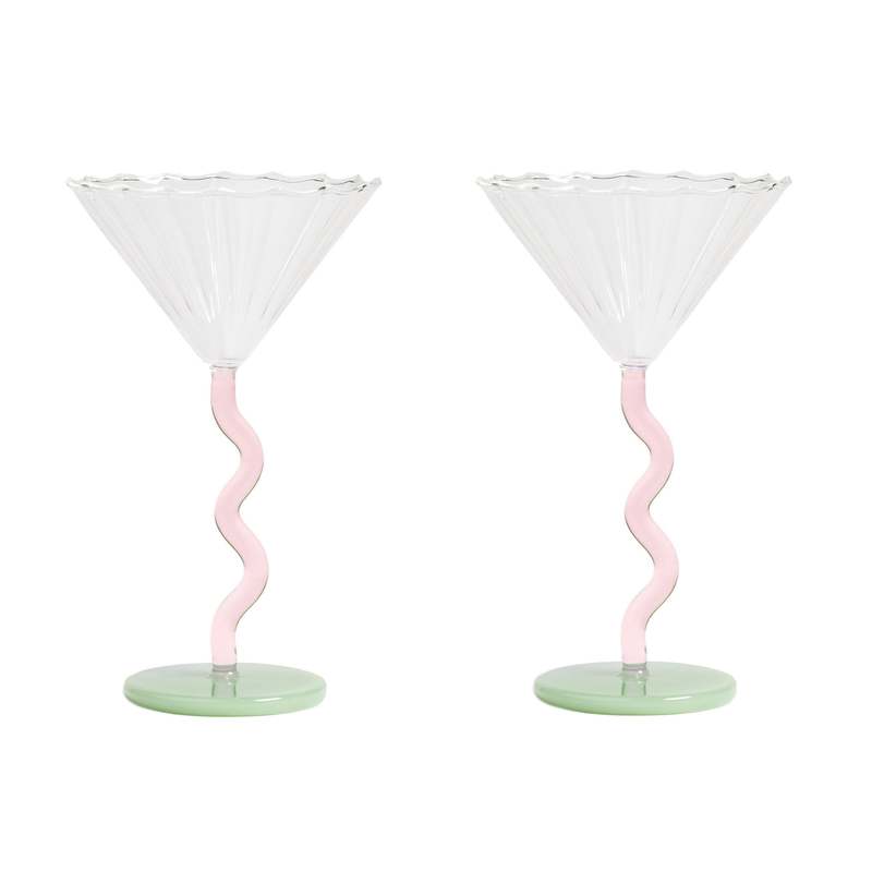 &Klevering Pink, Mint & Clear Curve Coupe Set of 2 &Klevering Pink, Mint & Clear Curve Coupe Set of 2
