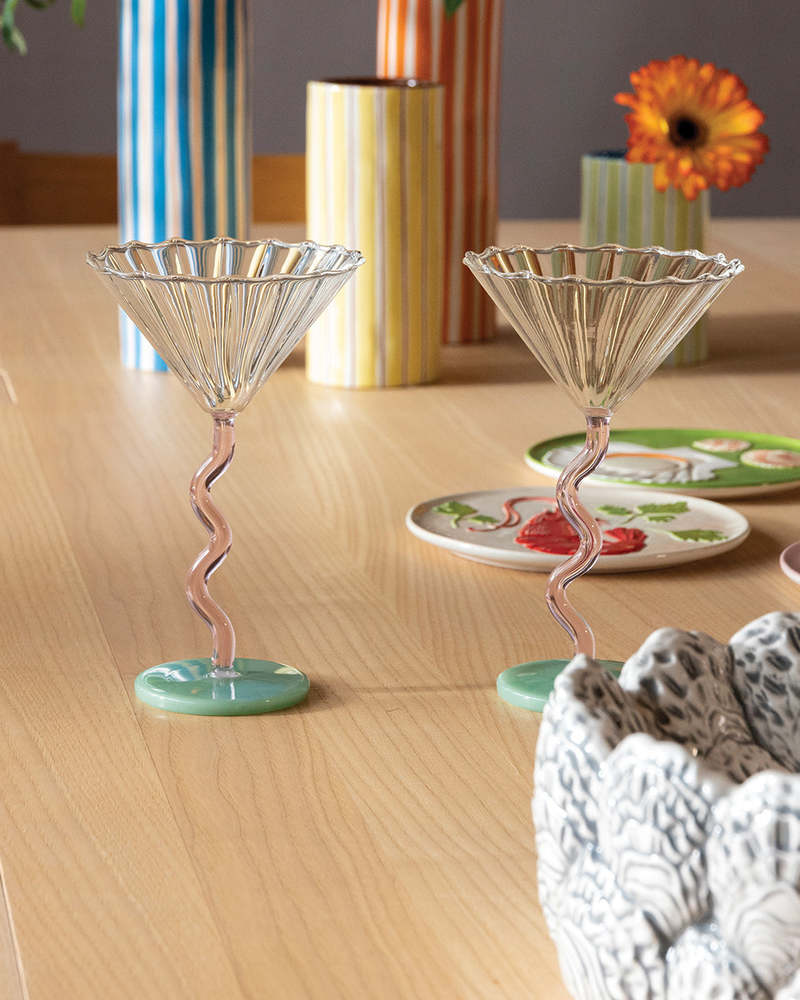 &Klevering Pink, Mint & Clear Curve Coupe Set of 2 &Klevering Pink, Mint & Clear Curve Coupe Set of 2