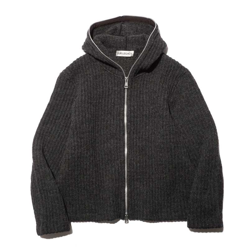 Our Legacy Mega Rib Wool Full Zip Hood - Antracite | Garmentory