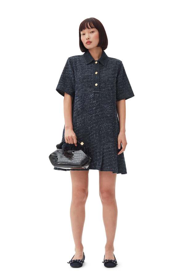 ganni fluffy denim mini dress Ganni Fluffy Denim Mini Dress