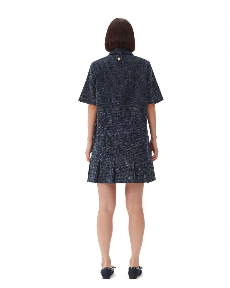 ganni fluffy denim dress Ganni Fluffy Denim Mini Dress - Dark Blue